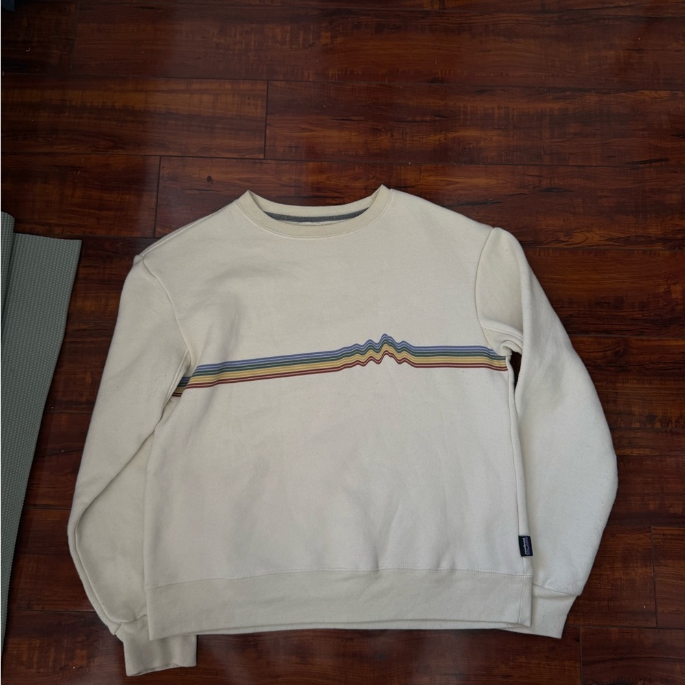 Patagonia Men's Cream Crewneck Sweater with Multicolor Stripe